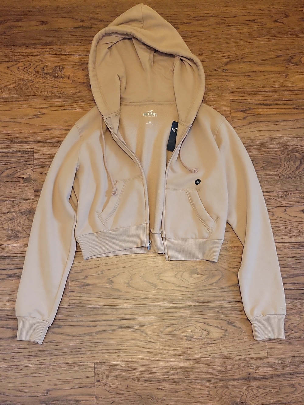 Hollister Women's Cropped Zip-Up Hooded Jacket - Tan